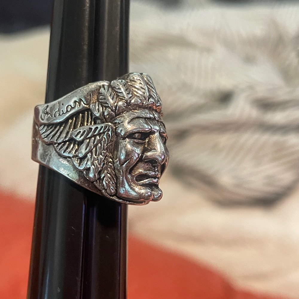 Silver Native American Chief Ring - image 2